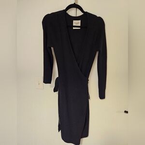 Abercrombie & Fitch Elegant Black Long Sleeve Sweater Wrap Dress